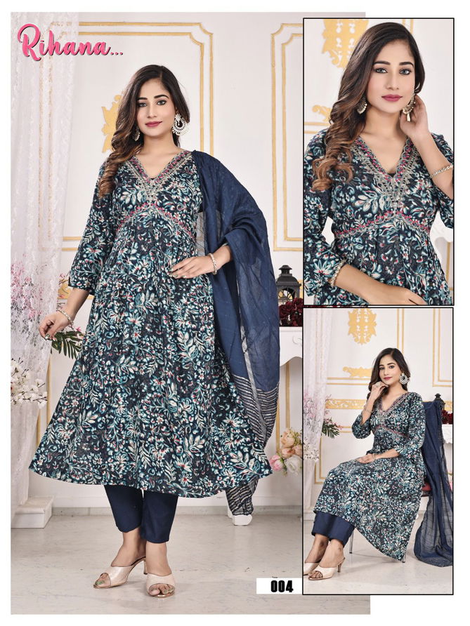 Rihana By Trendy Rayon Printed  Alia Cut Kurti With Bottom Dupatta Wholesale Market In Surat
